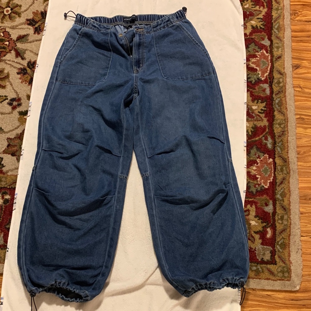 Aeropostale Wide Leg Denim Parachute Blue Jeans Women's Size Small